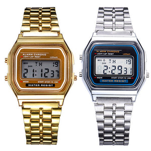 Fashion Men Women LED Digital Watch Clock Gold Silver Vintage