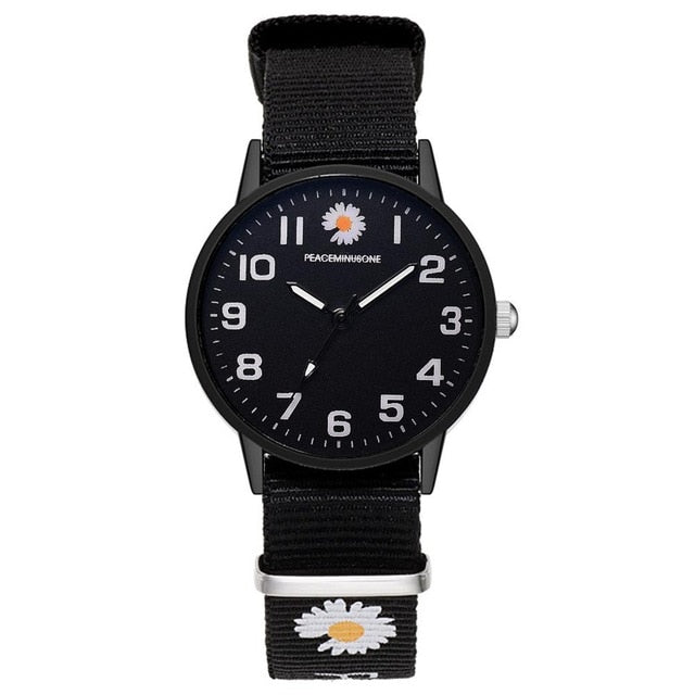 Fashion Daisy Flowers Nylon Band Watches For Women Casual