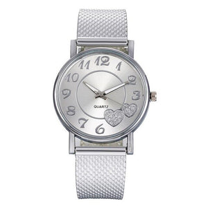 Fashion Women Quartz Watch Heart Pattern Mesh Belt Watch Lady